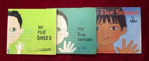 The dummy book (R), the original 1962 publication (C), and the 1989 reillustrated edition of My Five Senses